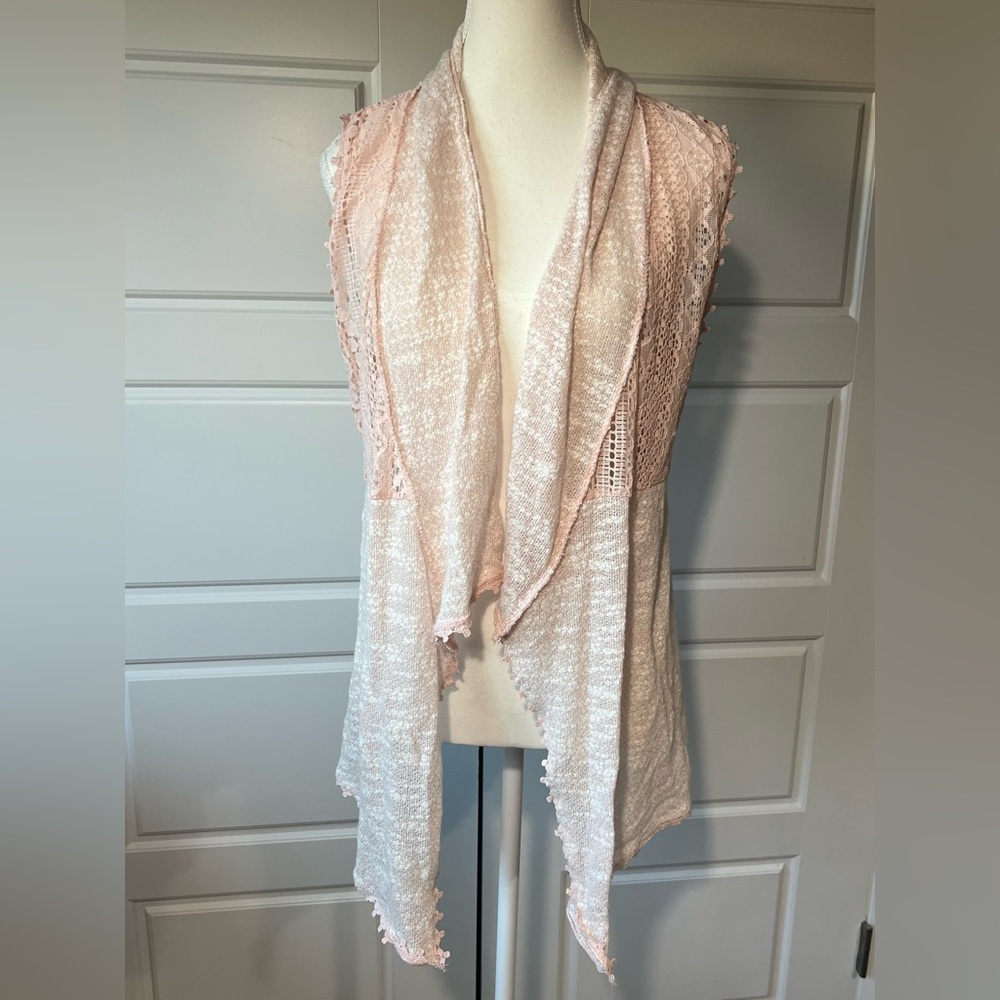 Say What? LG Boho Peach Lace‎ Crochet Open Vest Style Flowing Shawl